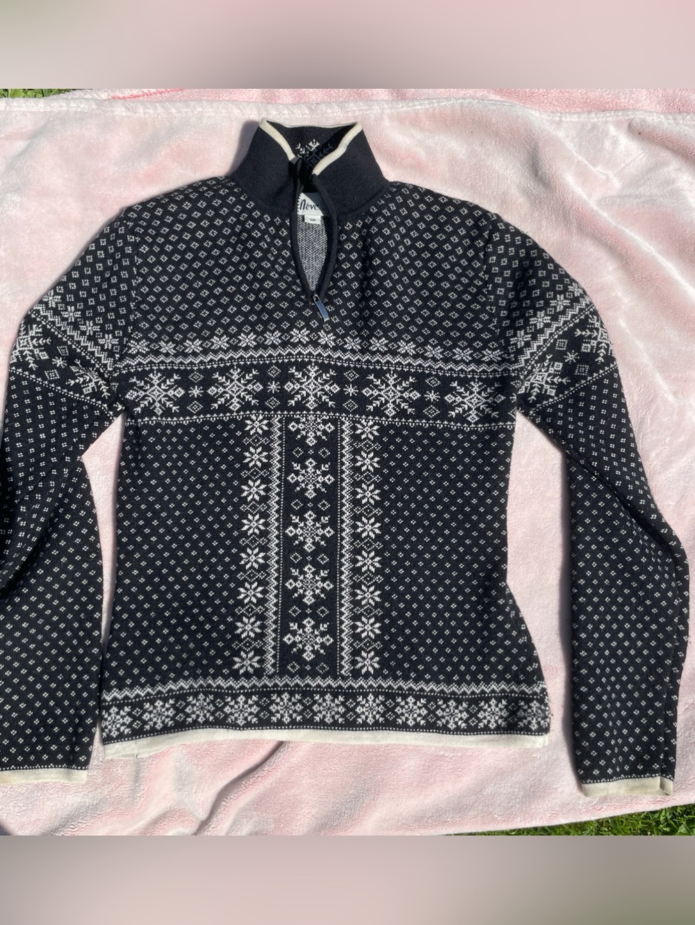Neve Designs Nordic Fair Isle 1/4 Zip 100% Wool Ski Sweater Small See Small Pull